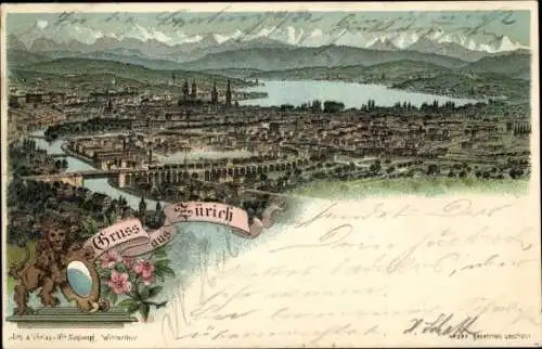 Litho Zürich Stadt Schweiz, Gesamtansicht