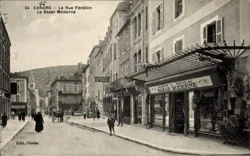 Ak Cahors Lot, La Rue Fénelon, Le Bazar Moderne