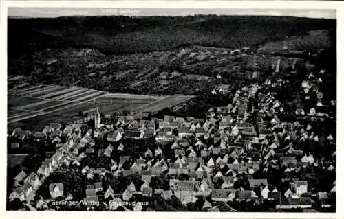 Ak Gerlingen in Württemberg, Das Bild zeigt eine schwarz-weiße Luftaufnahme von Gerlingen mit ...