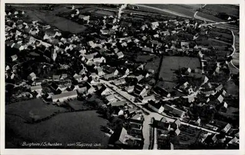 Ak Heuberg Buchhorn Gleichen Pfedelbach im Hohenlohekreis, Burgheim/Schwaben vom Flugzeug aus