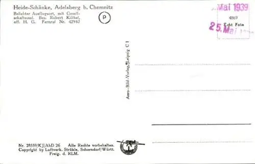 Ak Adelsberg in Chemnitz Sachsen, Fliegeraufnahme der Heideschänke