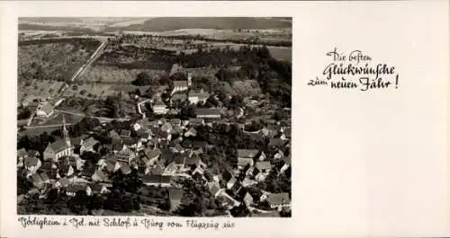 Ak Bödigheim Buchen im Odenwald Baden, Bodigheim im Taubertal mit Schloss und Burg vom Flugzeu...