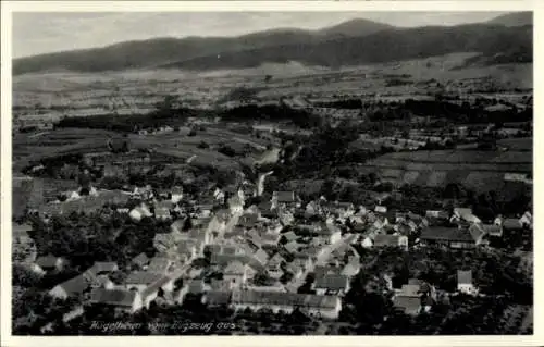 Ak Hügelheim Müllheim in Baden Markgräflerland, Hügelheim vom Flugzeug aus, Häuser, Felder, Berge