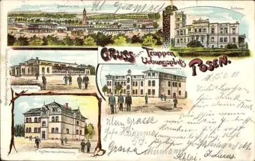 Litho Poznań Posen, Truppenübungsplatz, Schloss, Kaserne, Offizierkasino