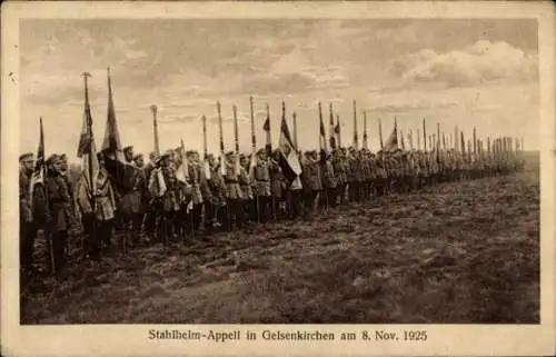 Ak Gelsenkirchen im Ruhrgebiet, Stahlhelm-Appell in Gelsenkirchen am 8. Nov. 1925, Soldaten, Fahnen