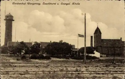 Ak Nordseebad Wangeroog Wangerooge in Ostfriesland, Leuchtturm, Kirche