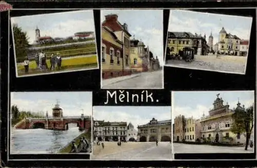 Ak Mělník Mittelböhmen, Mehrere Ansichten der Stadt