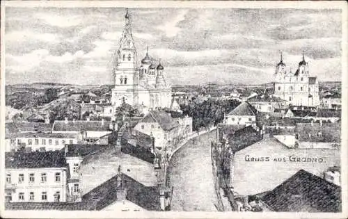 Ak Hrodna Grodno Weißrussland, Teilansicht der Stadt