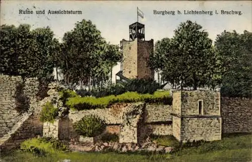 Ak Lichtenberg Salzgitter in Niedersachsen, Burgberg, Ruine und Aussichtsturm