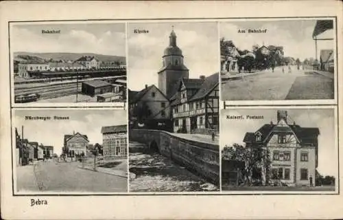 Ak Bebra an der Fulda Hessen, Bahnhof, Nürnberger Straße, Kirche, Kaiserl. Postamt