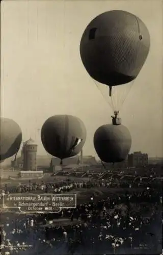 Ak Berlin Wilmersdorf Schmargendorf, Internationale Ballon Wettfahrten Oktober 1908