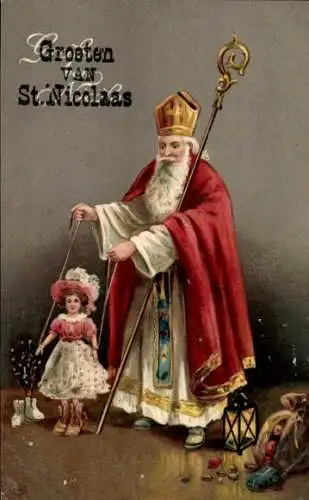 Präge Ak St. Nikolaus, Bischof von Myra, Geschenke, Puppe