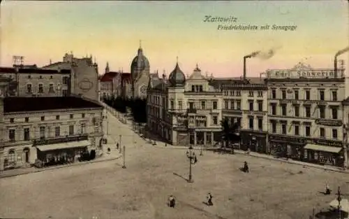 Judaika Ak Katowice Kattowitz Oberschlesien, Friedrichsplatz, Synagoge, Geschäftshaus Carl Schwerin