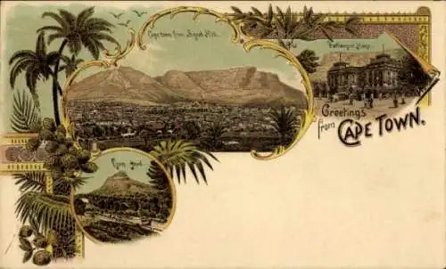 Litho Cape Town Kapstadt Südafrika, Panorama von Signal Hill aus, Parlamentsgebäude