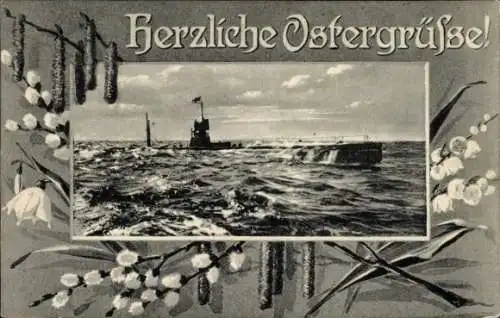 Ak Frohe Ostern, Deutsches Unterseeboot, Stempel Marineschiffspost SMS Graudenz