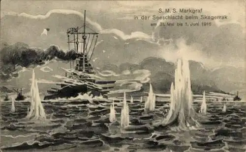 Ak SMS Markgraf, Skagerrak 1916, Stempel Marinepost MSP Nr. 90, Linienschiff SMS Markgraf