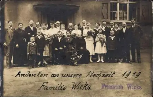 Foto Ak Kalk Köln am Rhein, Hochzeitsgesellschaft Familie Wicks 1919, Friedrich Wicks