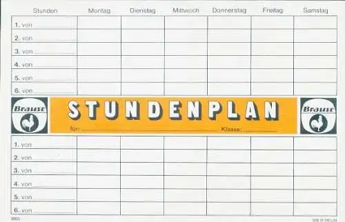 Stundenplan Brause Zeichengeräte, hilft lehren und lernen, um 1970