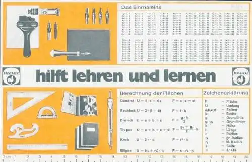 Stundenplan Brause Zeichengeräte, hilft lehren und lernen, um 1970