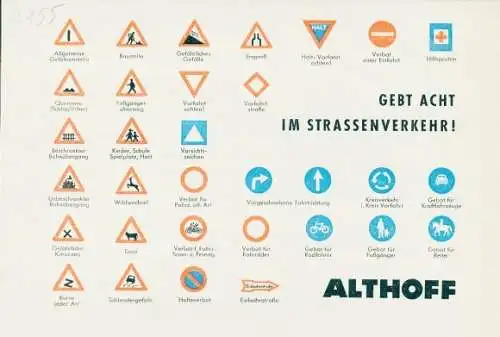 Stundenplan, Verkehrserziehung, Reklame Althoff, Flugzeug Hubschrauber, Auto, Jungen und Mädchen