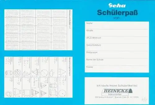 Stundenplan Werbung, Geha-Schülerpaß, Heinecke-Schulartikel, Lucky Luke