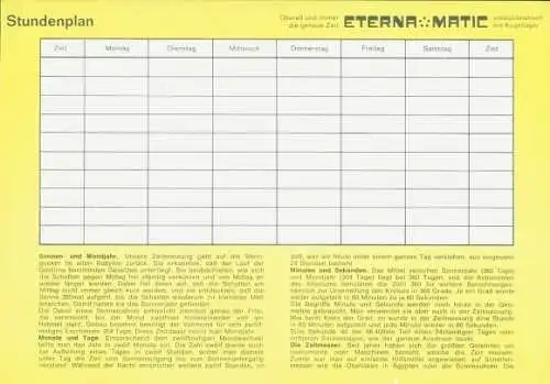 Stundenplan, Reklame Eterna-Matic, Uhr