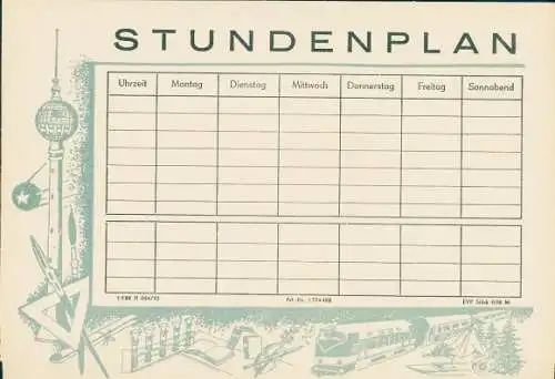 Stundenplan DDR, Fernsehturm, Sputnik, Eisenbahn