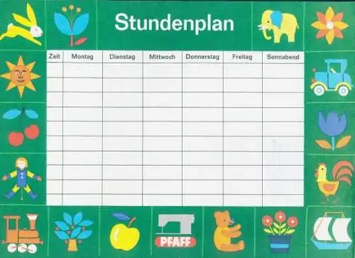 Stundenplan Pfaff Nähmaschinen, Aus der Geschichte der Nähmaschine um 1970