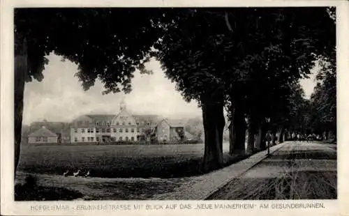 Ak Hofgeismar in Nordhessen, Brunnenstraße mit Blick auf das neue Männerheim am Gesundbrunnen