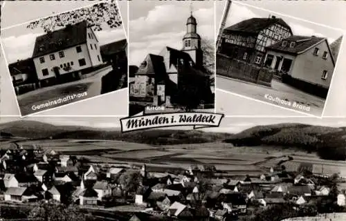 Ak Münden Lichtenfels in Hessen, Panorama, Gemeinschaftshaus, Kirche, Kaufhaus Brand