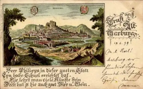 Litho Marburg an der Lahn, historische Ansicht