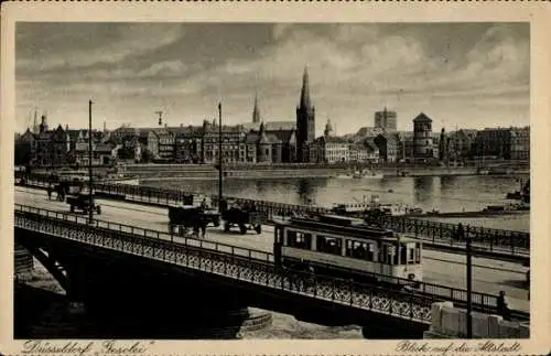 Ak Düsseldorf am Rhein, Gesolei, Blick auf die Altstadt, Straßenbahn