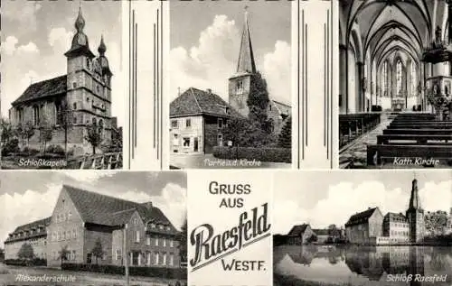 Ak Raesfeld im Münsterland Westfalen, Kirche, Schloßkapelle, Alexanderschule