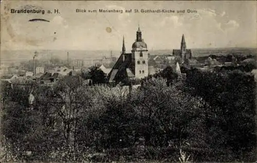 Ak Brandenburg an der Havel, Blick vom Marienberg auf St. Gotthardt Kirche und Dom