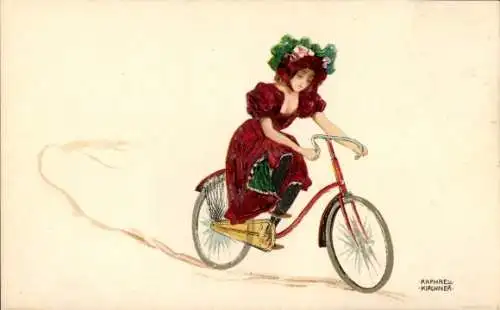 Jugendstil Künstler Ak Kirchner, Raphael, Mädchen fährt Rad, Fahrad, Radfahrerin