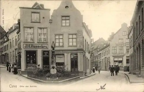 Ak Kleve am Niederrhein, Denkmal Otto der Schütz, Geschäft J. H. Hünnekes, Kreuzung, Passanten 