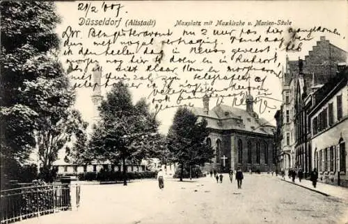 Ak Düsseldorf am Rhein, Maxplatz mit Maxkirche u. Marien-Säule