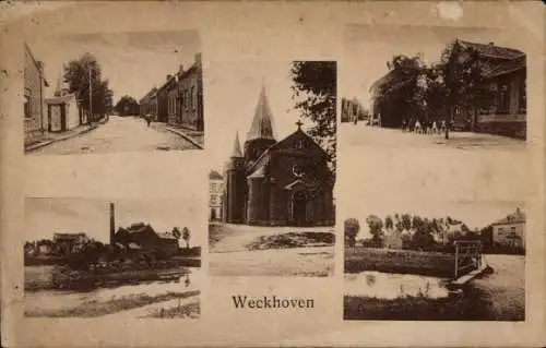 Ak Weckhoven Neuss am Rhein, Kirche, Straßenpartie