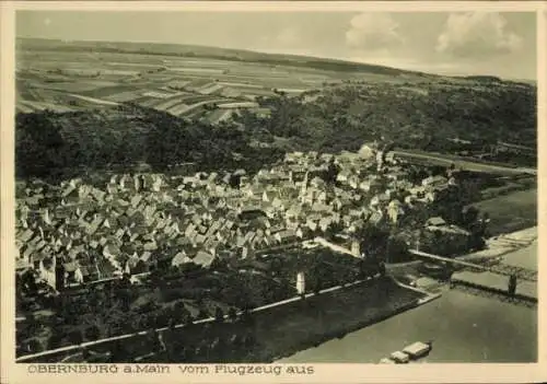 Ak Obernburg am Main Unterfranken, Obernburg am Main vom Flugzeug aus, Verlag: Johs. Weitz, Bu...