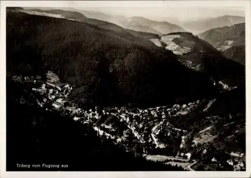 Ak Triberg im Schwarzwald, Gasthaus Bachjörg, Triberg vom Flugzeug aus, Schwarzwald, bewaldete...