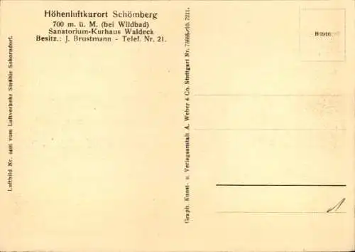 Ak Schömberg im Schwarzwald Württemberg, Sanatorium Kurhaus Waldeck