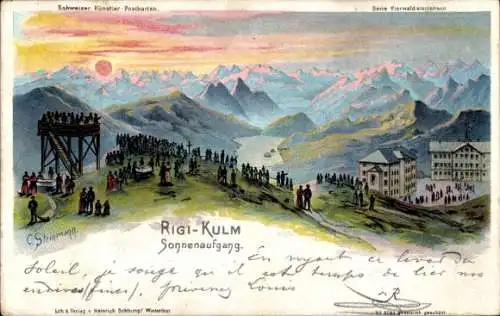 Künstler Ak Steinmann, C., Rigi Kulm Kanton Schwyz, Sonnenaufgang