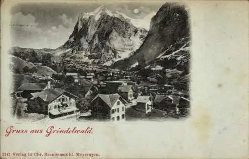 Mondschein Ak Grindelwald Kanton Bern, Teilansicht, Abendstimmng