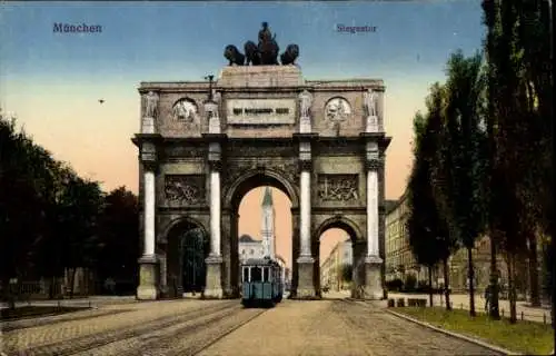 Ak München, Siegestor, Straßenbahn