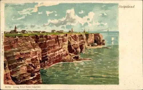 Künstler Litho Nordseeinsel Helgoland, Teilansicht der Insel, Hochufer