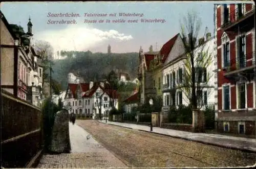 Ak Saarbrücken im Saarland, Talstraße mit Winterberg