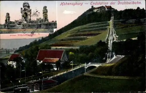 Ak Syburg Dortmund, Hohensyburg, Endstation Drahtseilbahn, Kaiser Wilhelm-Denkmal