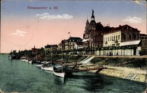 Ak Königswinter im Rhein Sieg Kreis, Partie am Rhein mit Promenade, Bootsanleger