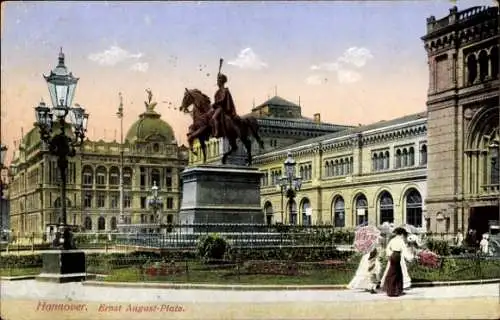 Ak Hannover in Niedersachsen, Ernst August Platz, Garten, Denkmal