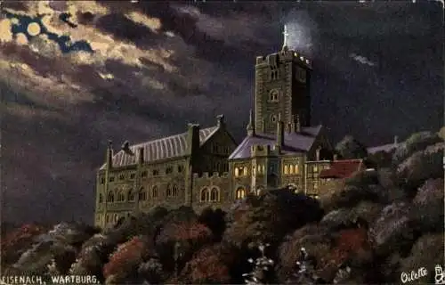 Künstler Ak Lutherstadt Eisenach in Thüringen, Wartburg bei Nacht